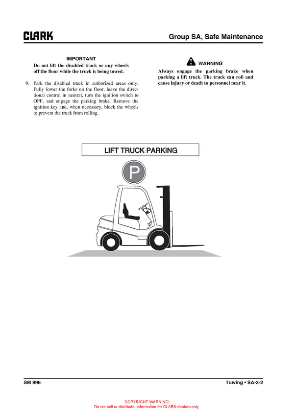 Clark SM-996 Forklift Service Repair Manual - PDF Download