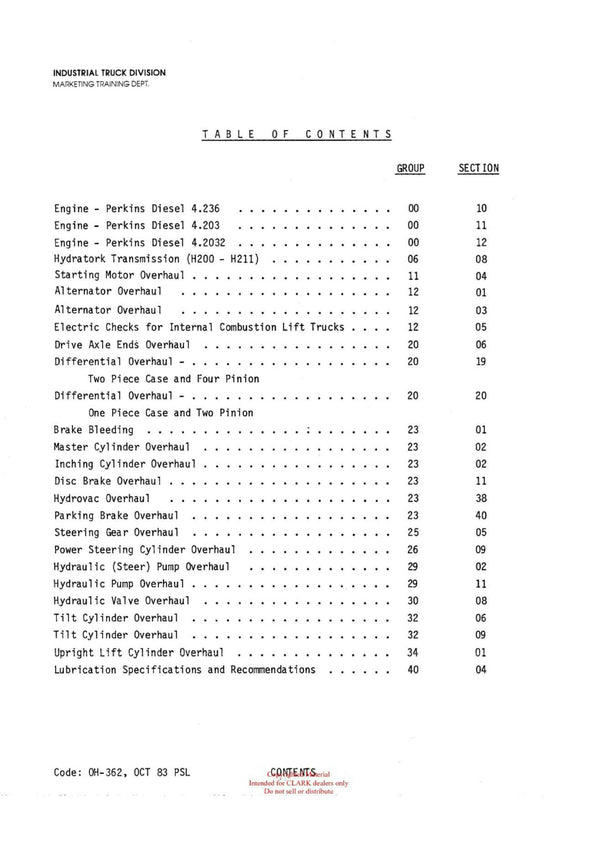 Clark Safe Maintenance (OH-362) Forklift Overhaul Manual - PDF Download