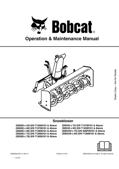 Bobcat Snow blower (6902052) Operation And Maintenance Manual - PDF Download