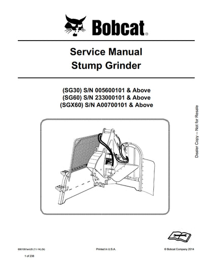 Bobcat SG60 Stump Grinder Teeth (233000101 & above) Service Manual - PDF Download