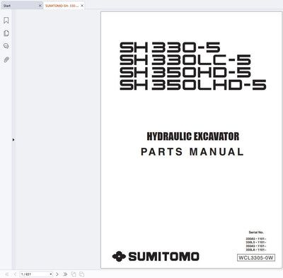 Sumitomo SH330-5 SH330LC-5 SH330HD-5 SH330LHD-5 Hydraulic Excavator Parts Catalog Manual PDF