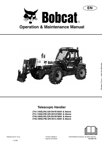 Bobcat T41.140SLPA T40.180SLPA Telescopic Handler Operation And Maintenance Manual - PDF Download