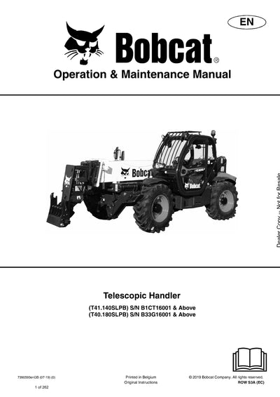 Bobcat T41140SLP T40180SLP (7390593) Telescopic Handler Operation And Maintenance Manual - PDF Download