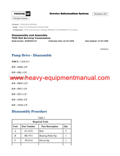 DOWNLOAD CATERPILLAR TH35-C13T PETROLEUM PACKAGE SERVICE REPAIR MANUAL PBW