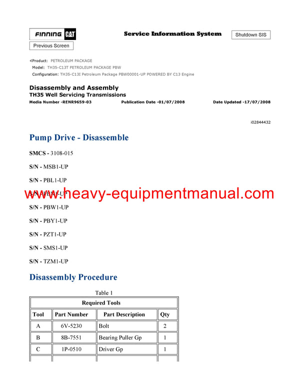 DOWNLOAD CATERPILLAR TH35-C13T PETROLEUM PACKAGE SERVICE REPAIR MANUAL PBW