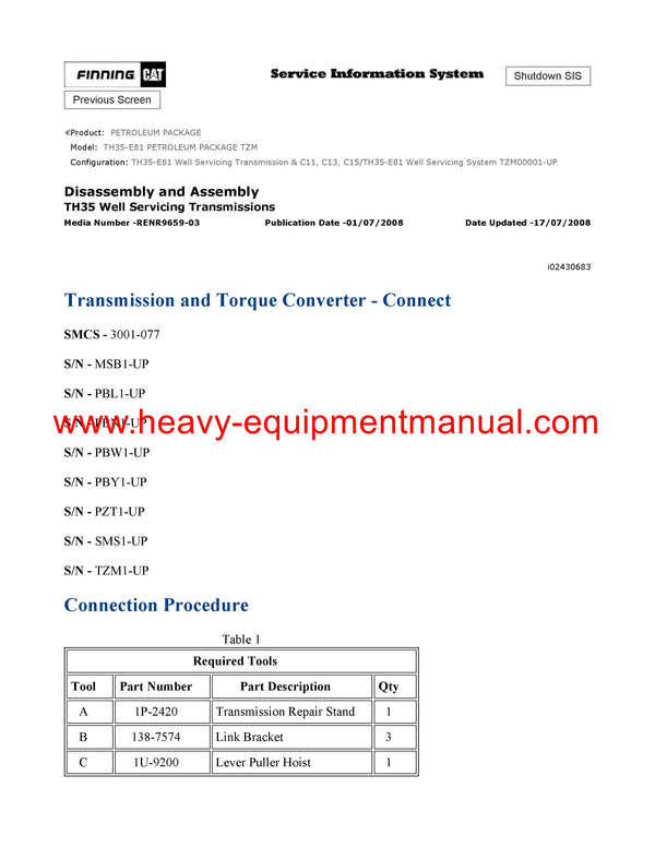 DOWNLOAD CATERPILLAR TH35-E81 PETROLEUM PACKAGE SERVICE REPAIR MANUAL TZM