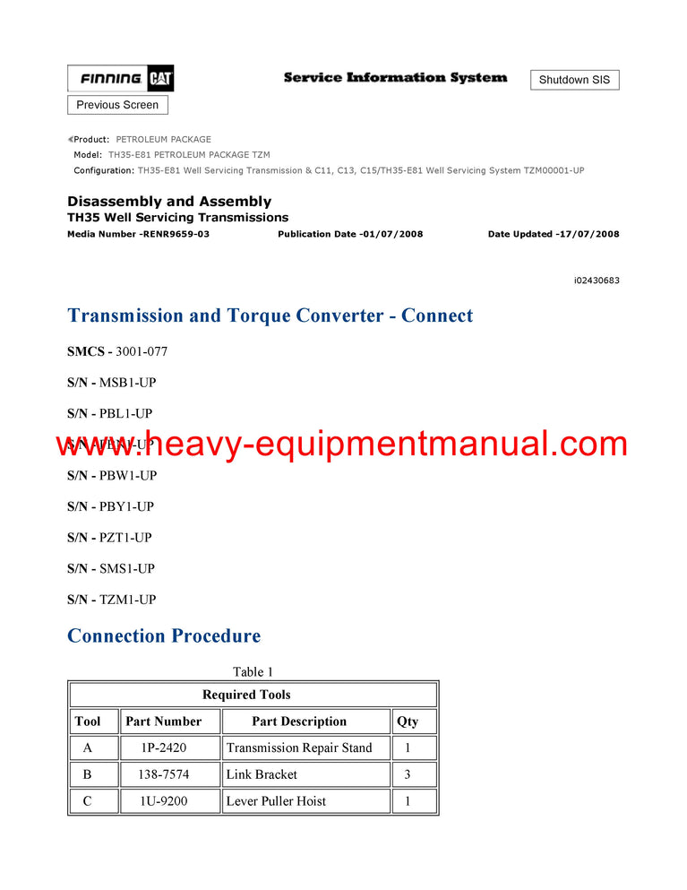 DOWNLOAD CATERPILLAR TH35-E81 PETROLEUM PACKAGE SERVICE REPAIR MANUAL TZM