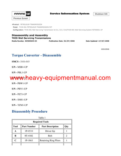 DOWNLOAD CATERPILLAR TH35-E81 PETROLEUM TRANSMISSION SERVICE REPAIR MANUAL PZT