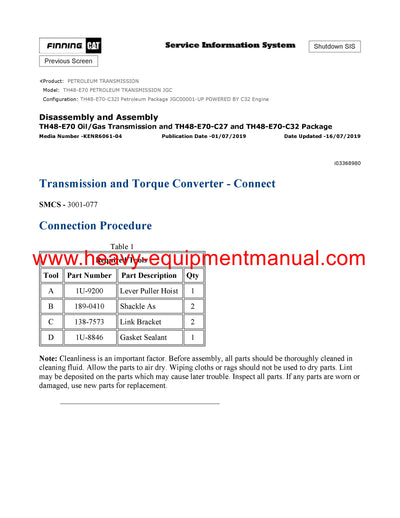 DOWNLOAD CATERPILLAR TH48-E70 PETROLEUM TRANSMISSION SERVICE REPAIR MANUAL JGC