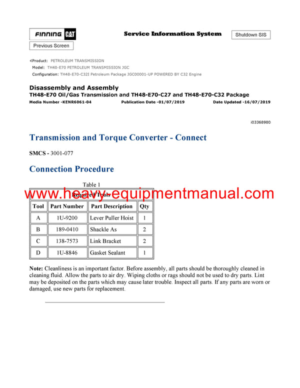 DOWNLOAD CATERPILLAR TH48-E70 PETROLEUM TRANSMISSION SERVICE REPAIR MANUAL JGC