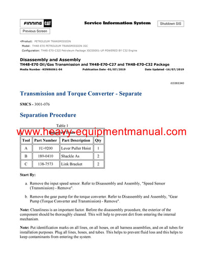 DOWNLOAD CATERPILLAR TH48-E70 PETROLEUM TRANSMISSION SERVICE REPAIR MANUAL JGC