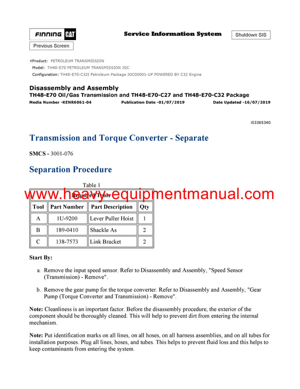 DOWNLOAD CATERPILLAR TH48-E70 PETROLEUM TRANSMISSION SERVICE REPAIR MANUAL JGC