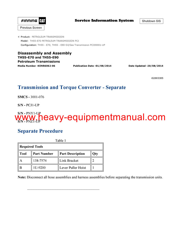 DOWNLOAD CATERPILLAR TH55-E70 PETROLEUM TRANSMISSION SERVICE REPAIR MANUAL PCJ