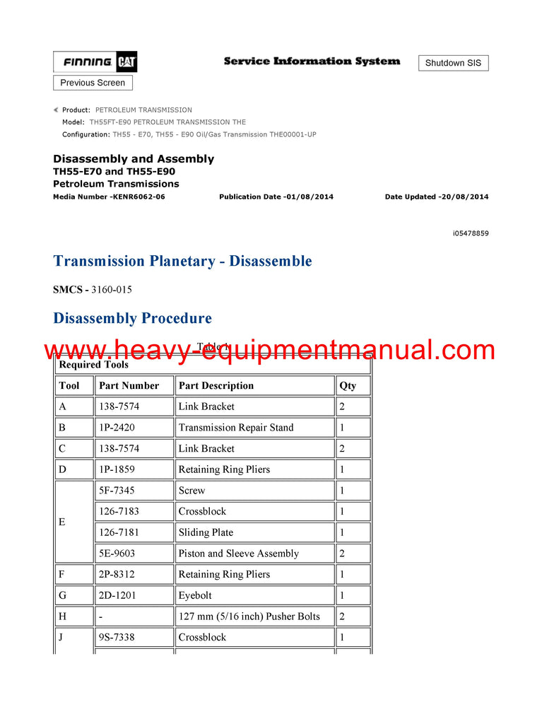 DOWNLOAD CATERPILLAR TH55FT-E90 PETROLEUM TRANSMISSION SERVICE REPAIR MANUAL THE