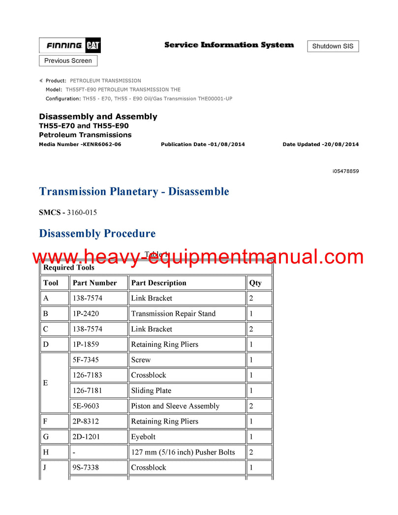 DOWNLOAD CATERPILLAR TH55FT-E90 PETROLEUM TRANSMISSION SERVICE REPAIR MANUAL THE