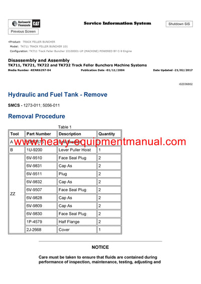 DOWNLOAD CATERPILLAR TK711 TRACK FELLER BUNCHER SERVICE REPAIR MANUAL 101