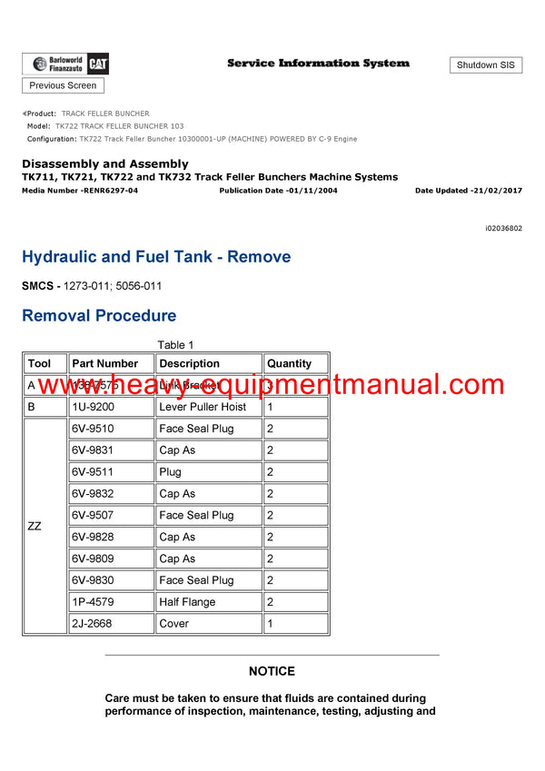 DOWNLOAD CATERPILLAR TK722 TRACK FELLER BUNCHER SERVICE REPAIR MANUAL 103