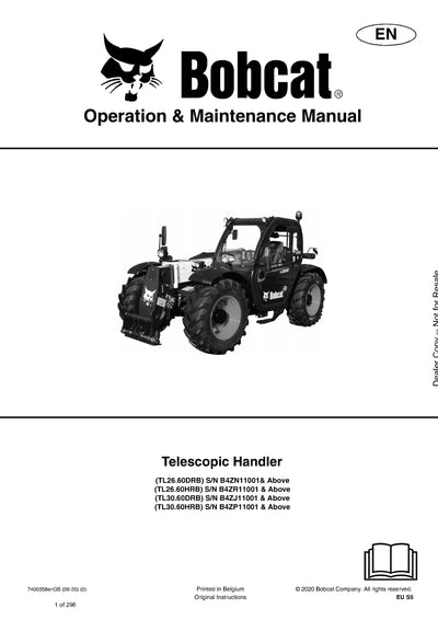 Bobcat TL2660 TL3060 (7400358) Telescopic Handler Operation And Maintenance Manual - PDF Download