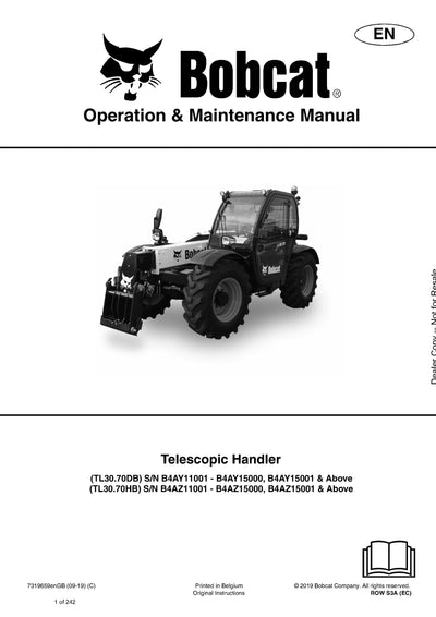 Bobcat TL3070 Telescopic Handler Operation And Maintenance Manual - PDF Download