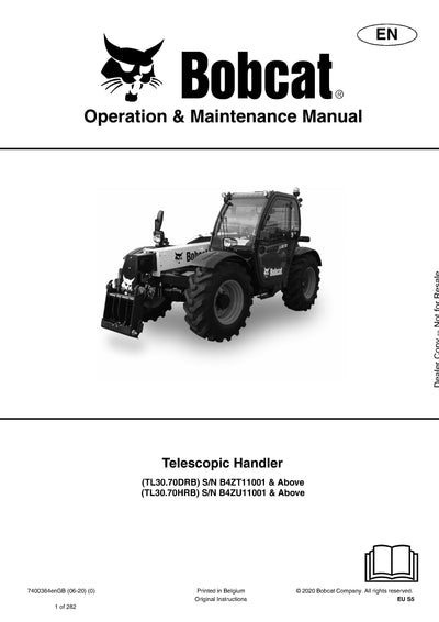 Bobcat TL3070 Telescopic Handler (7400364) Operation And Maintenance Manual - PDF Download