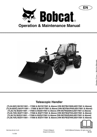 Get Instant Bobcat TL3465HF Telescopic Handler Operation And Maintenance Manual - PDF Download