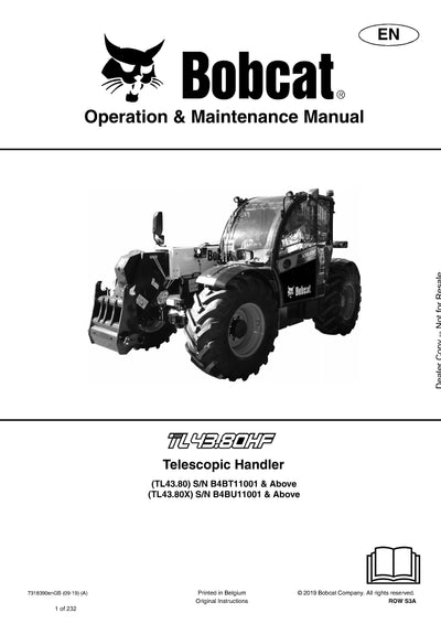Bobcat TL4380 Telescopic Handler Operation And Maintenance Manual - PDF Download