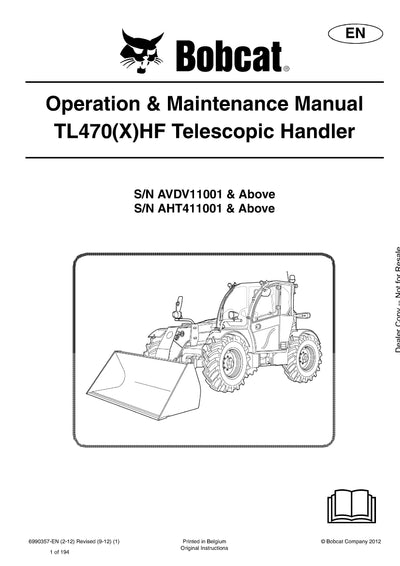 Bobcat TL470(X)HF Telescopic Handler Operation And Maintenance Manual - PDF Download