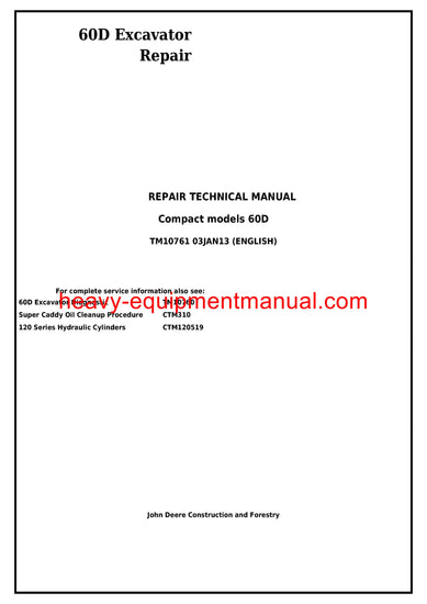 John Deere 60D Compact Excavator Technical Service Repair Manual TM10761 John Deere 60D Compact Excavator Technical Service Repair Manual TM10761