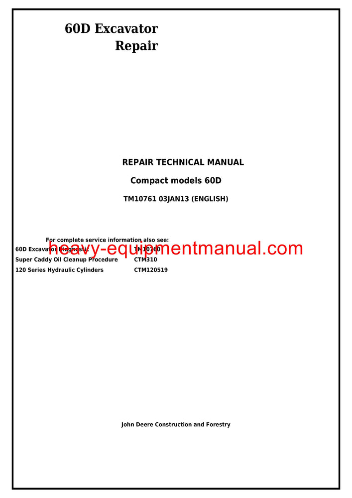 John Deere 60D Compact Excavator Technical Service Repair Manual TM10761