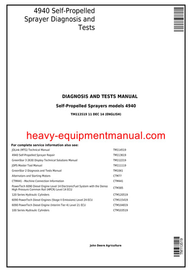  John Deere 4940 Self-Propelled Sprayer Operation and Test Service Manual TM113519