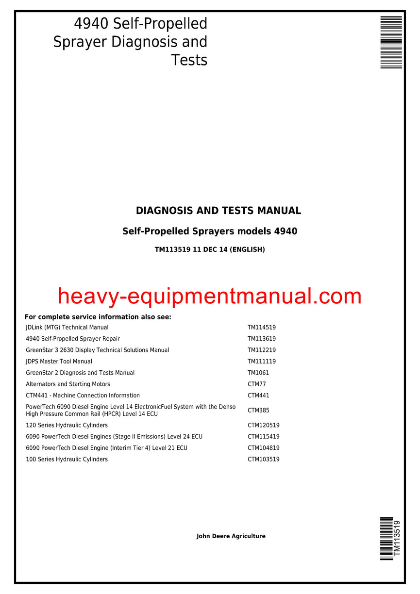 John Deere 4940 Self-Propelled Sprayer Operation and Test Service Manual TM113519