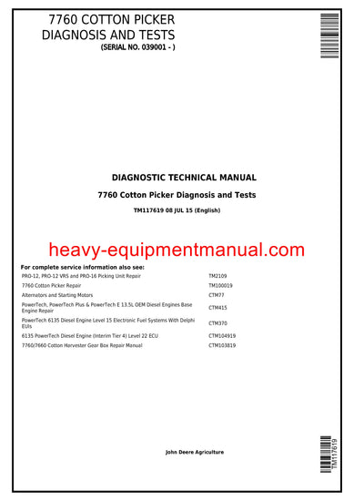  John Deere 7760 Cotton Picker (Serial No. 039001 - ) Diagnostic And Test Service Manual TM117619