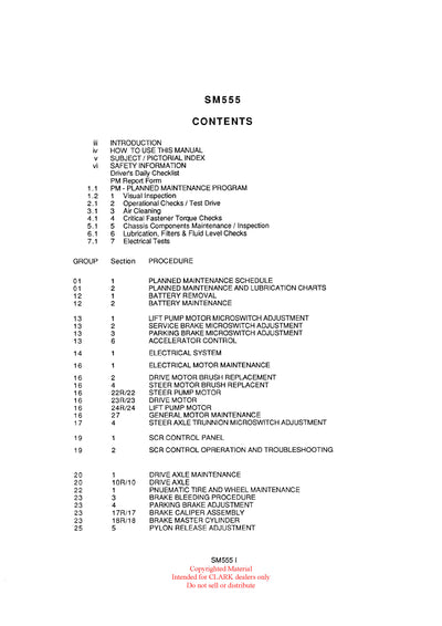 Clark TM 12-25 Supplement (EV-100) Forklift Service Repair Manual - PDF Download