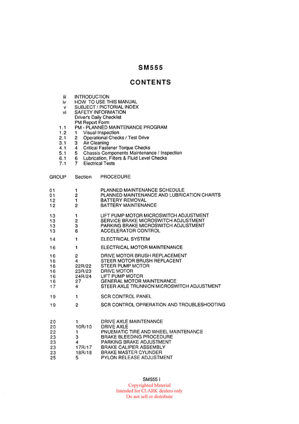 Clark TM 12-25 Supplement (EV-100) Forklift Service Repair Manual - PDF Download