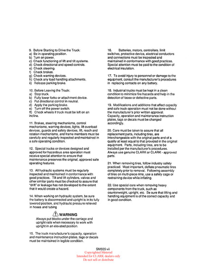 Clark TM 12-25 Supplement (EV-100) Forklift Service Repair Manual - PDF Download