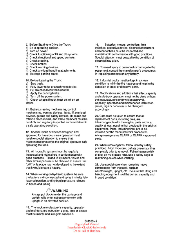 Clark TM 12-25 Supplement (EV-100) Forklift Service Repair Manual - PDF Download