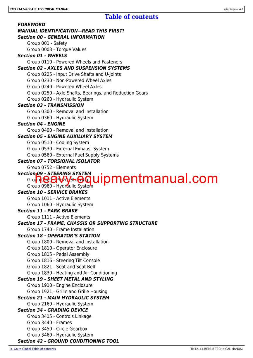 John Deere 770G, 770GP, 772G, 772GP Motor Grader Service Manual TM12141