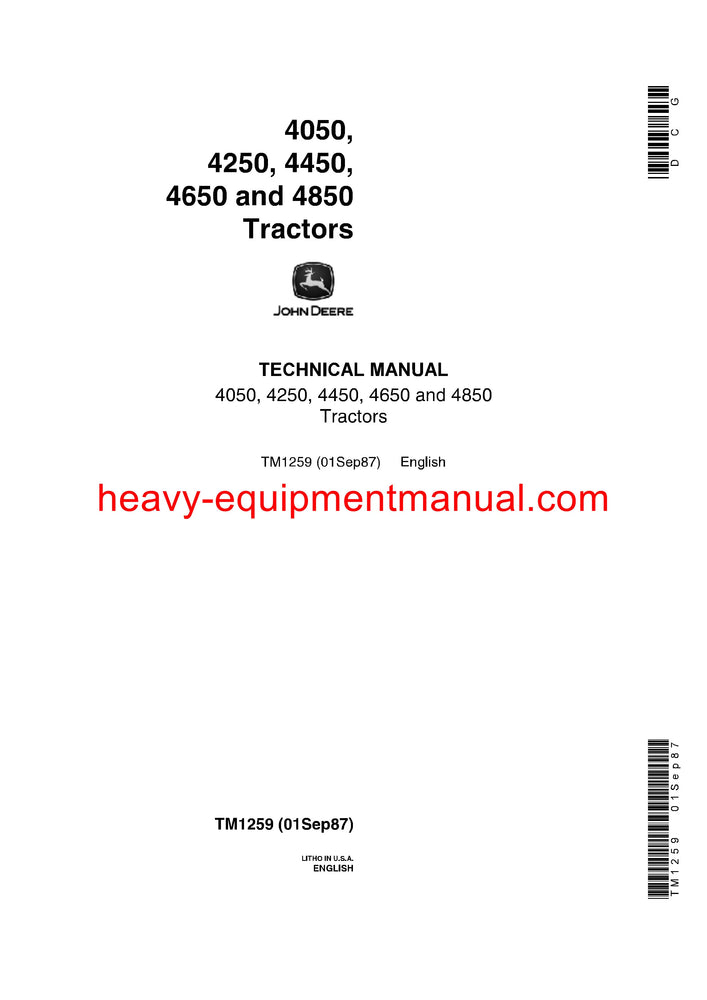 John Deere 4050 4250 4450 4650 4850 Tractor All Inclusive Technical Service Repair Manual tm1259