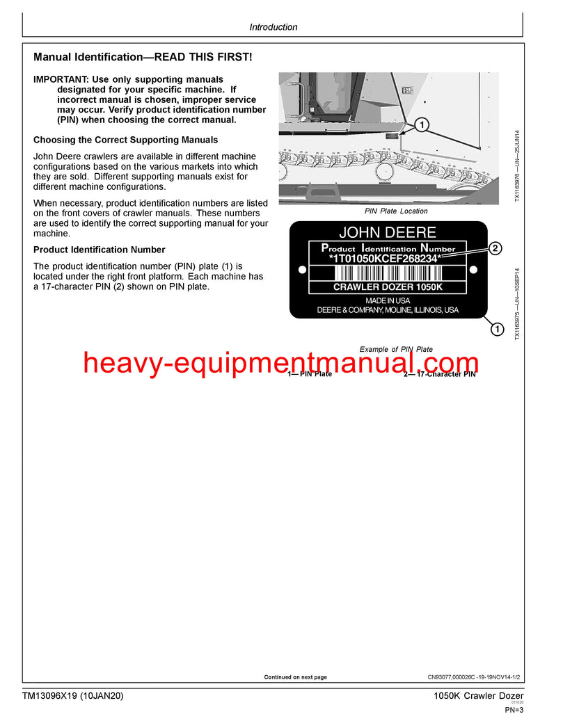 John Deere 1050K Crawler Operation Test Manual TM13096X19