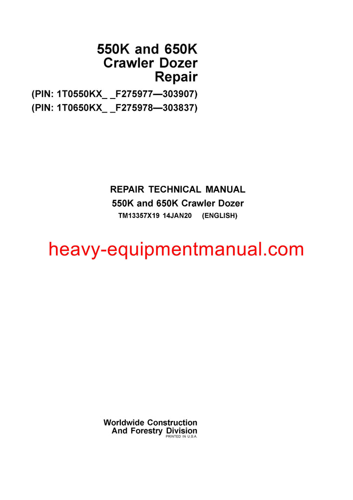John Deere 550K, 650K Crawler Dozer Technical Service Repair Manual TM13357X19