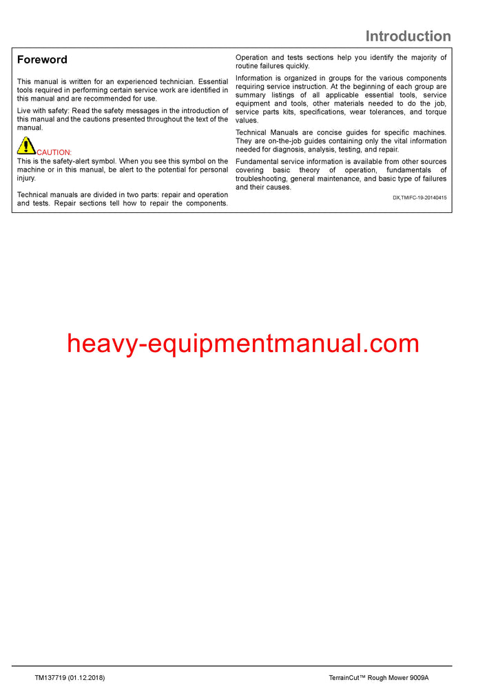 Download John Deere 9009A Terraincut Rough Mower Service Technical Manual TM137719