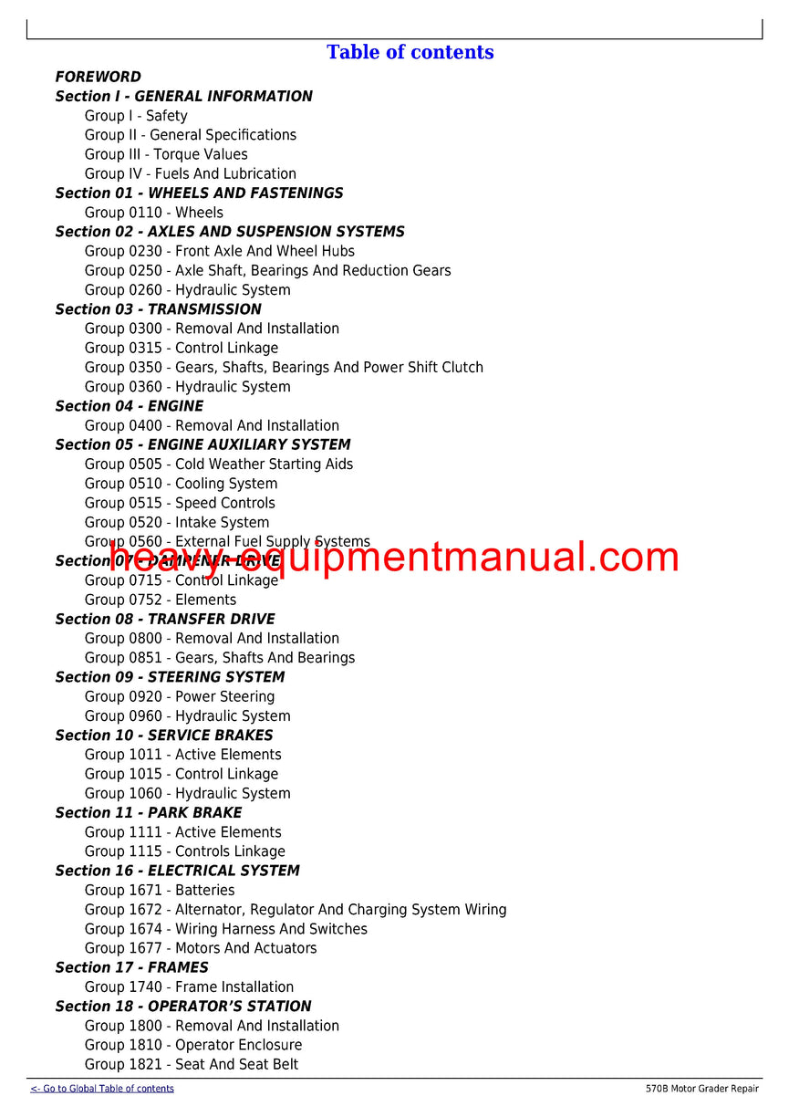 John Deere 570B Motor Grader Service Repair Technical Manual (tm1400)