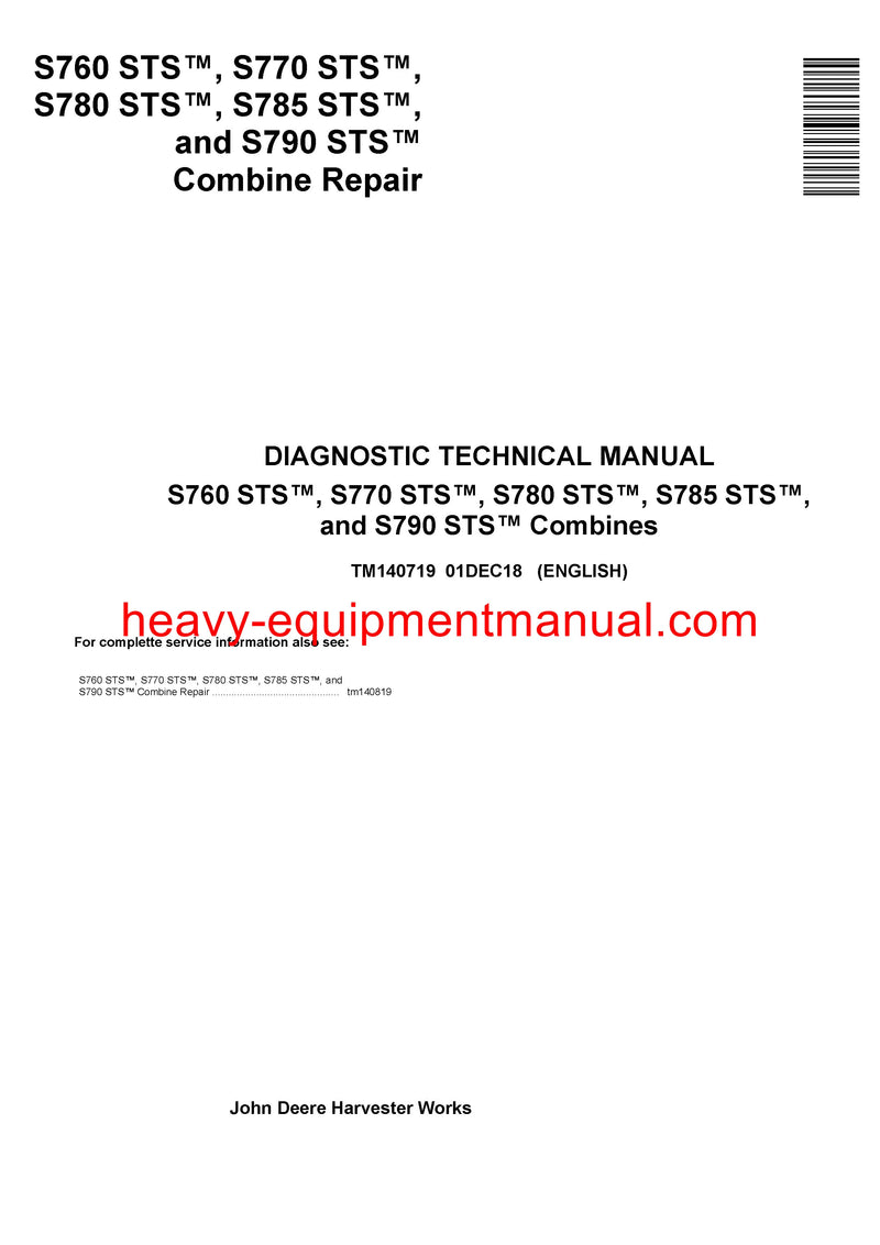  Download John Deere S760, S770, S780, S785, S790 STS Combine Diagnostic Technical Manual TM140719