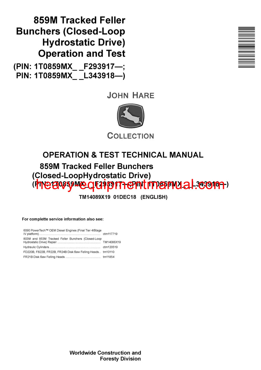 John Deere 859M Feller Buncher (Closed-loop) Diagnostic and test Service Manual TM14089X19