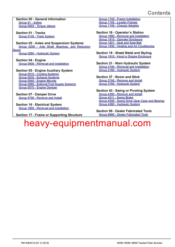 Download John Deere 903M, 953M, 959M Tracked Feller Buncher Service Repair Manual TM14264X19