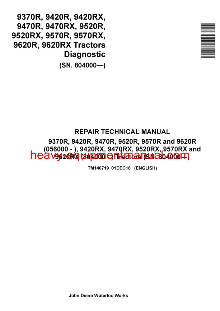 Download John Deere 9520R Tractor Service Repair Manual TM146719