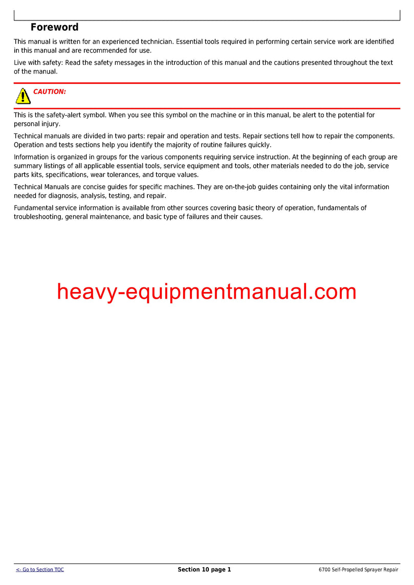 John Deere 6700 Self-Propelled Sprayer Service Repair Technical Manual TM1742