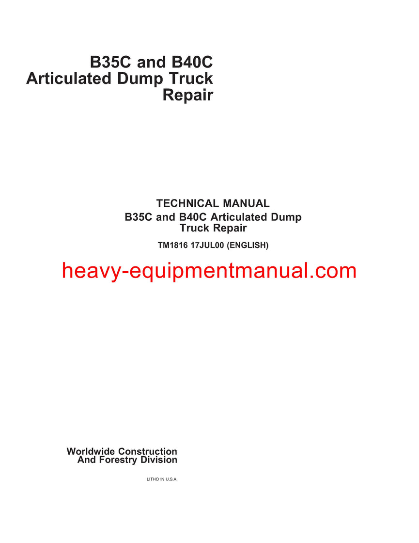 John Deere BELL B35C B40C Articulated Dump Truck Service Repair Technical Manual tm1816