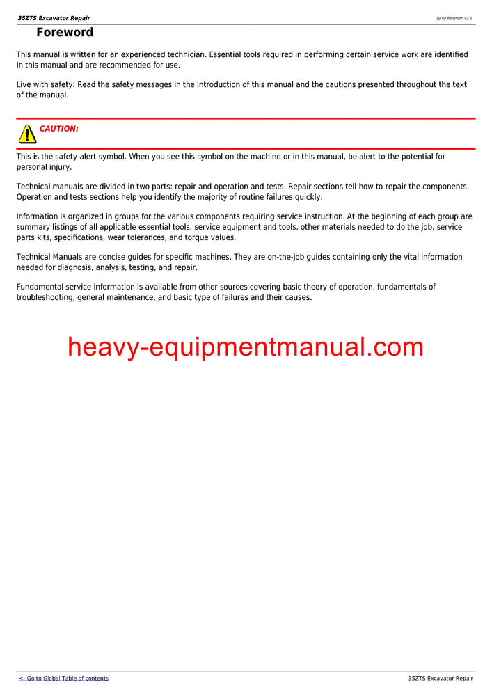 John Deere 35ZTS Compact Excavator Technical Service Repair Manual TM1839