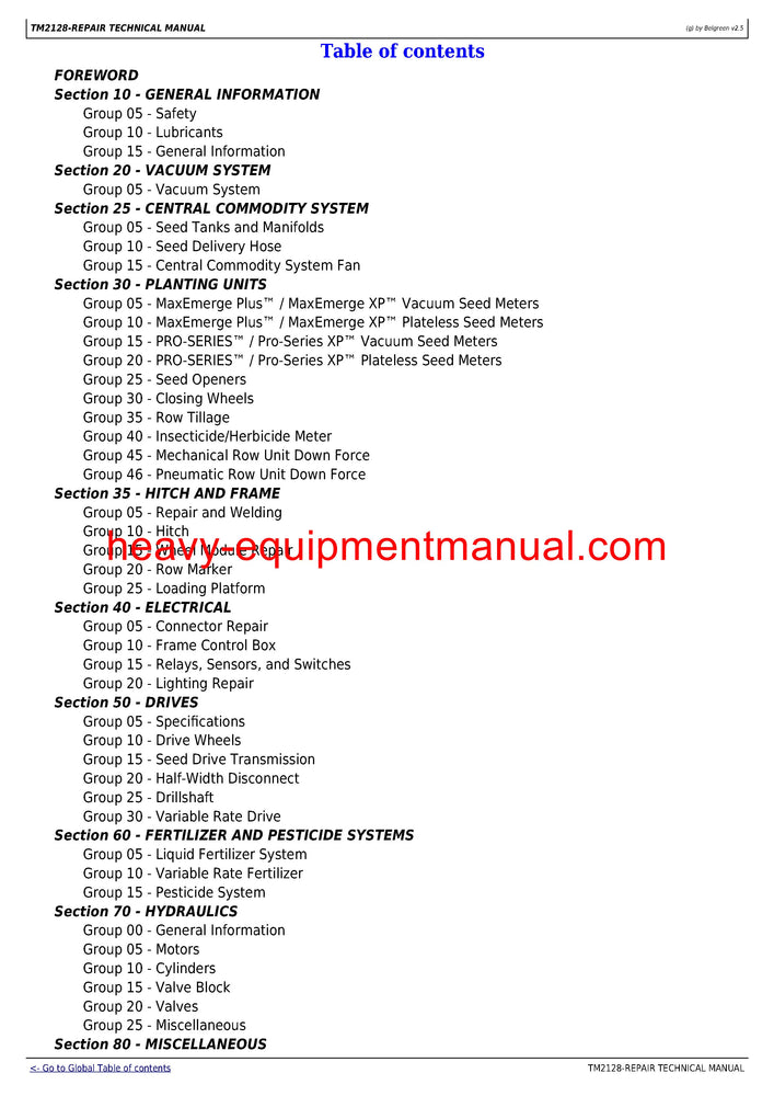 Download John Deere 1770NT, 1770NT CCS 24-Row Planter Service Repair Manual TM2128